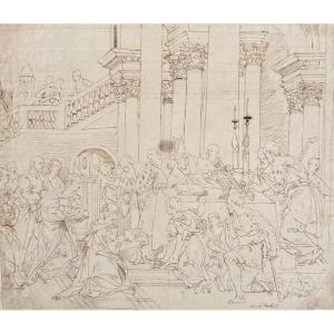 Venetian School Of The 17th Century Presentation Of Jesus In The Temple Old Drawing Provenance