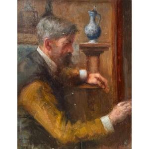 French School Early 20th Century Portrait Of Painter In His Workshop Oil On Panel