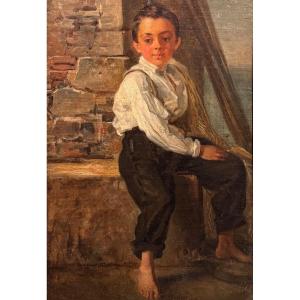 English School XIX Portrait Of A Child Oil On Panel Old Painting 