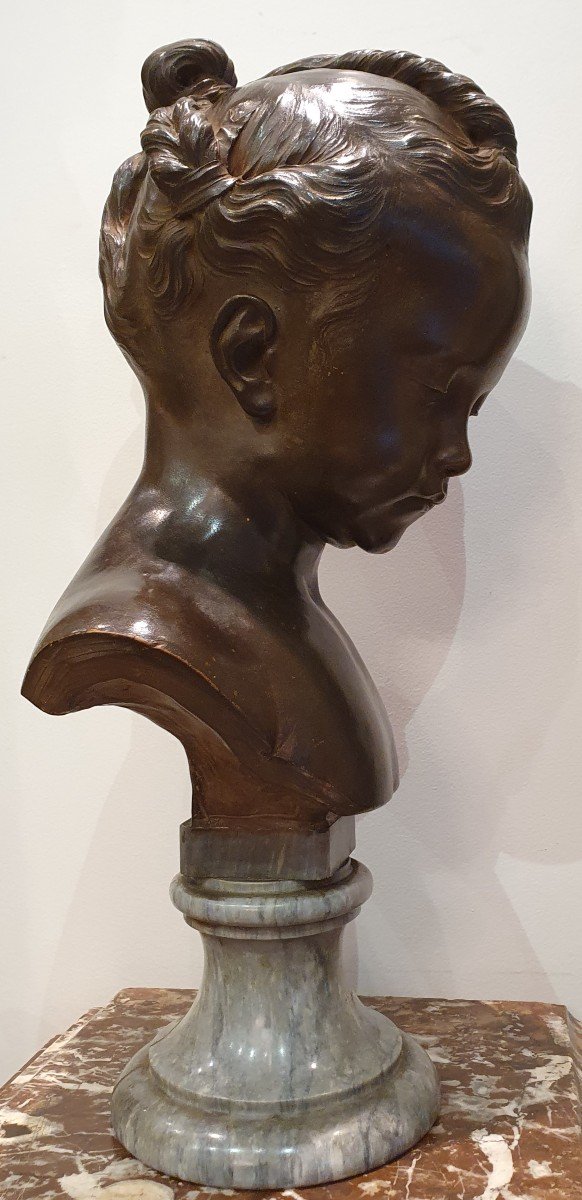 Bust In Terracotta "girl With Mats Dite La Boudeuse" After Saly XIX-photo-3