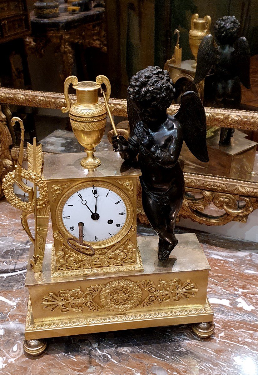 Pendule "Au Cupidon" En Bronze Doré Epoque Charles X Début XIX ème -photo-5