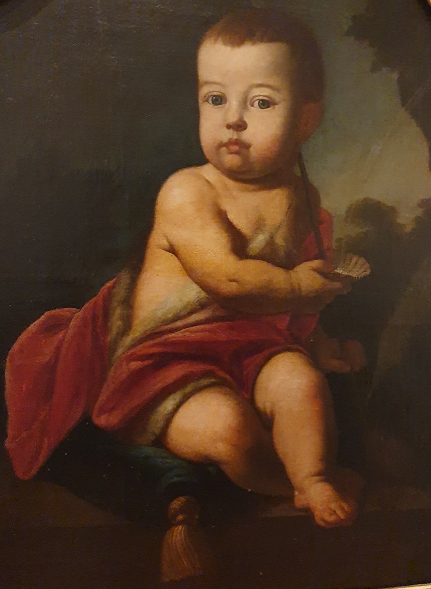 Huile Sur Toile " Saint Jean Baptiste Enfant" Italie Fin XVII ème-photo-3