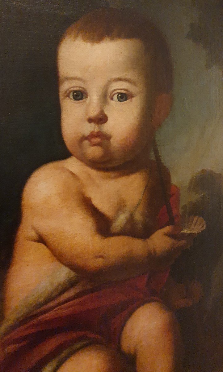 Huile Sur Toile " Saint Jean Baptiste Enfant" Italie Fin XVII ème-photo-4