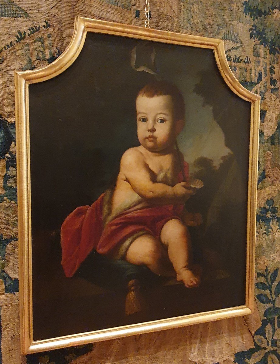 Huile Sur Toile " Saint Jean Baptiste Enfant" Italie Fin XVII ème-photo-4