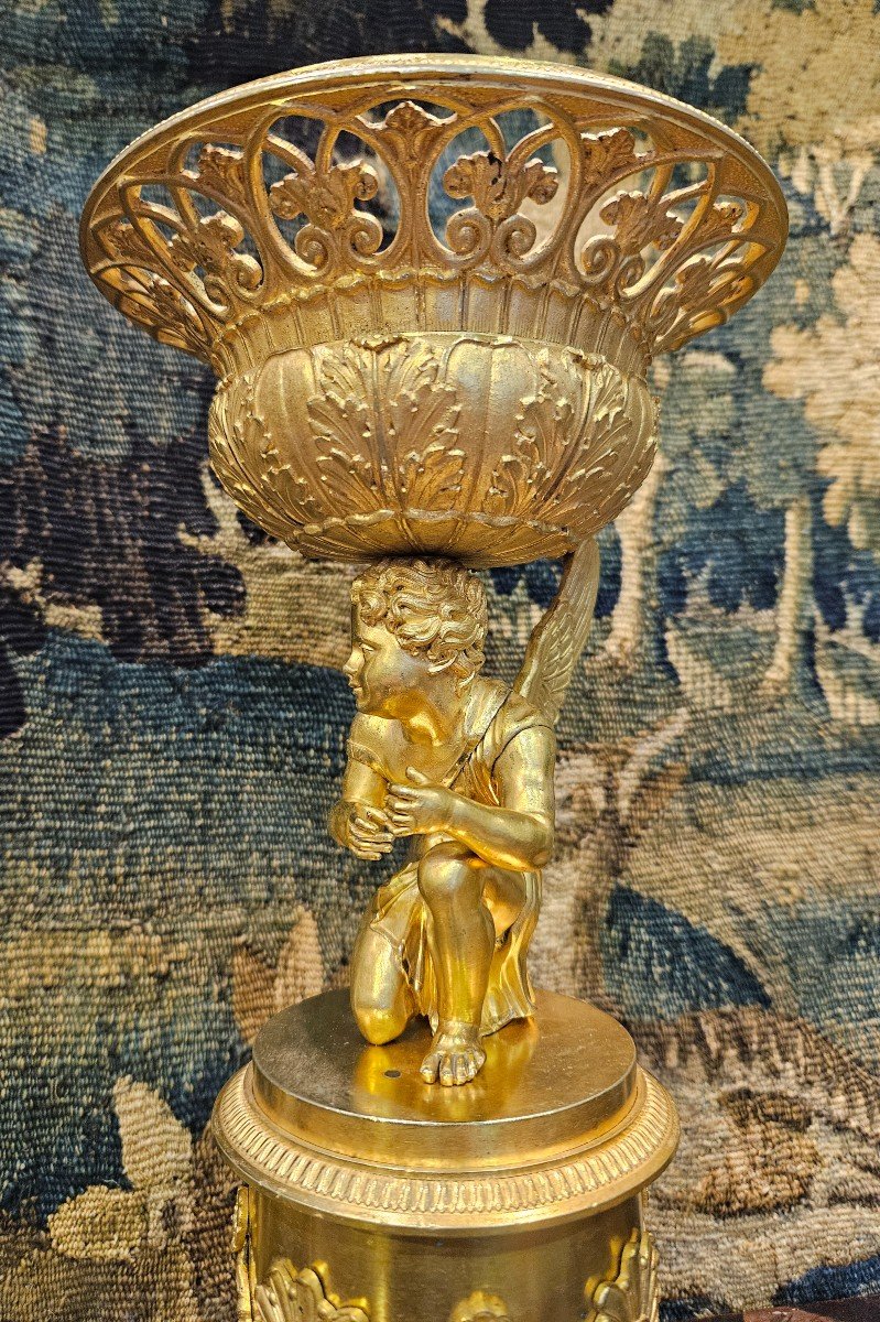 Grand Vase Corbeille En Bronze Doré Epoque Charles X Début XIX ème -photo-1