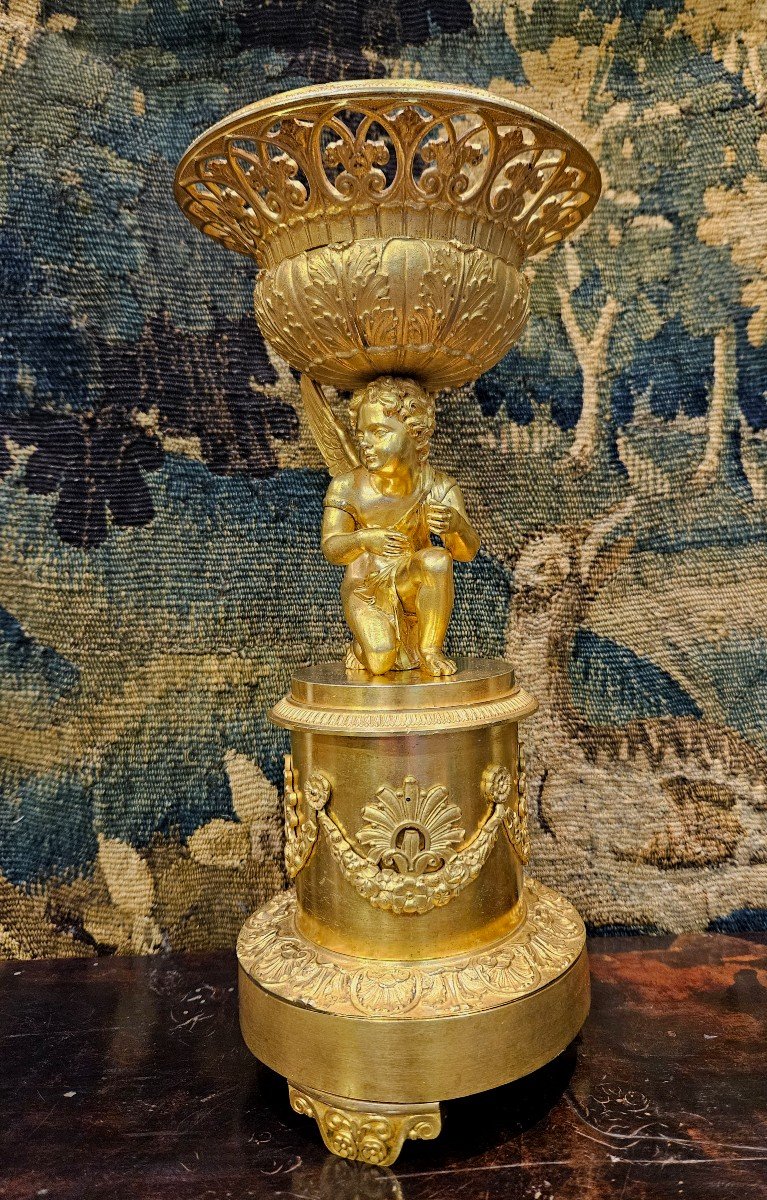 Grand Vase Corbeille En Bronze Doré Epoque Charles X Début XIX ème -photo-4
