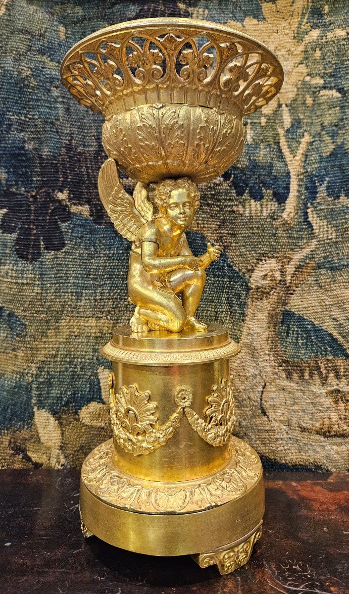 Grand Vase Corbeille En Bronze Doré Epoque Charles X Début XIX ème 