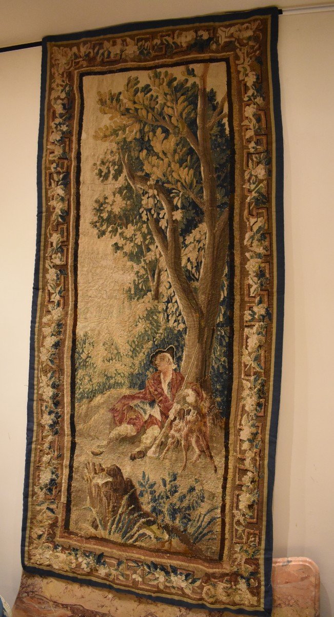 Aubusson Tapestry "the Hunter And His Dog" Louis XV XVIII Period-photo-2