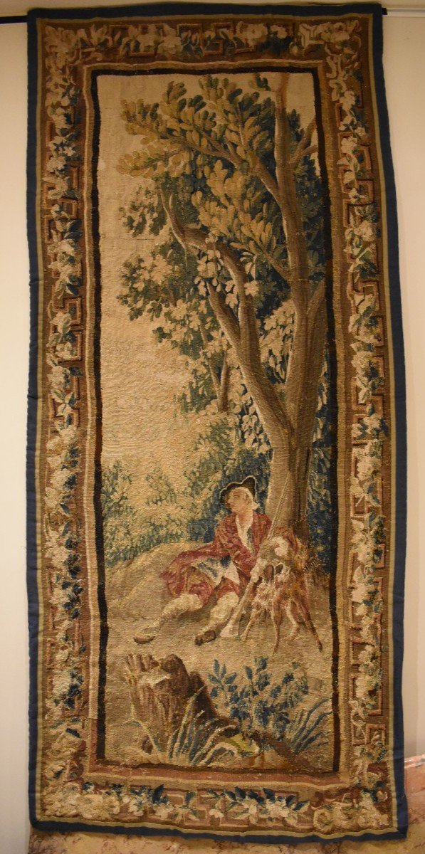 Aubusson Tapestry "the Hunter And His Dog" Louis XV XVIII Period-photo-4