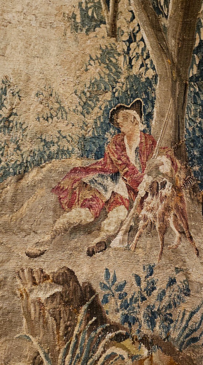 Aubusson Tapestry "the Hunter And His Dog" Louis XV XVIII Period-photo-5