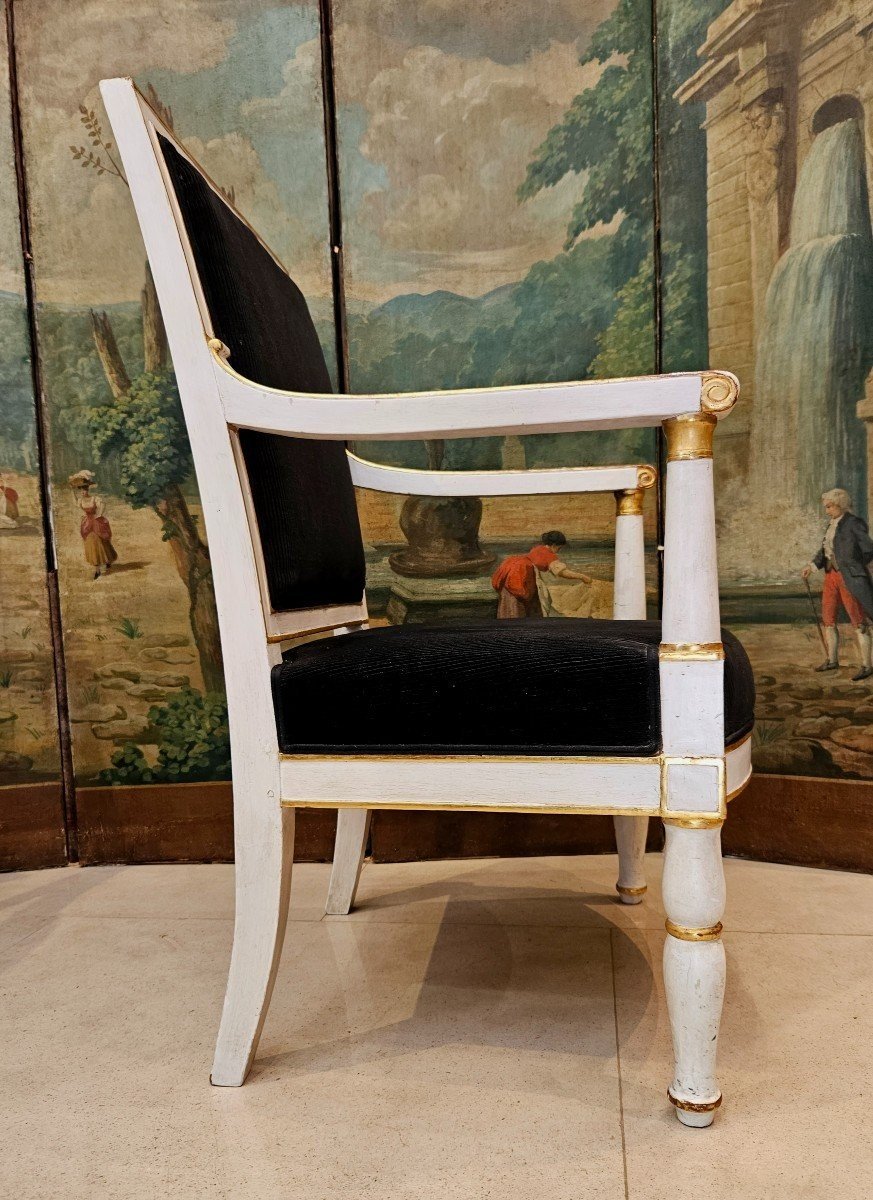 Fauteuil Du Château De Compiègne Estampillé P.marcion Epoque Empire XIX ème-photo-3