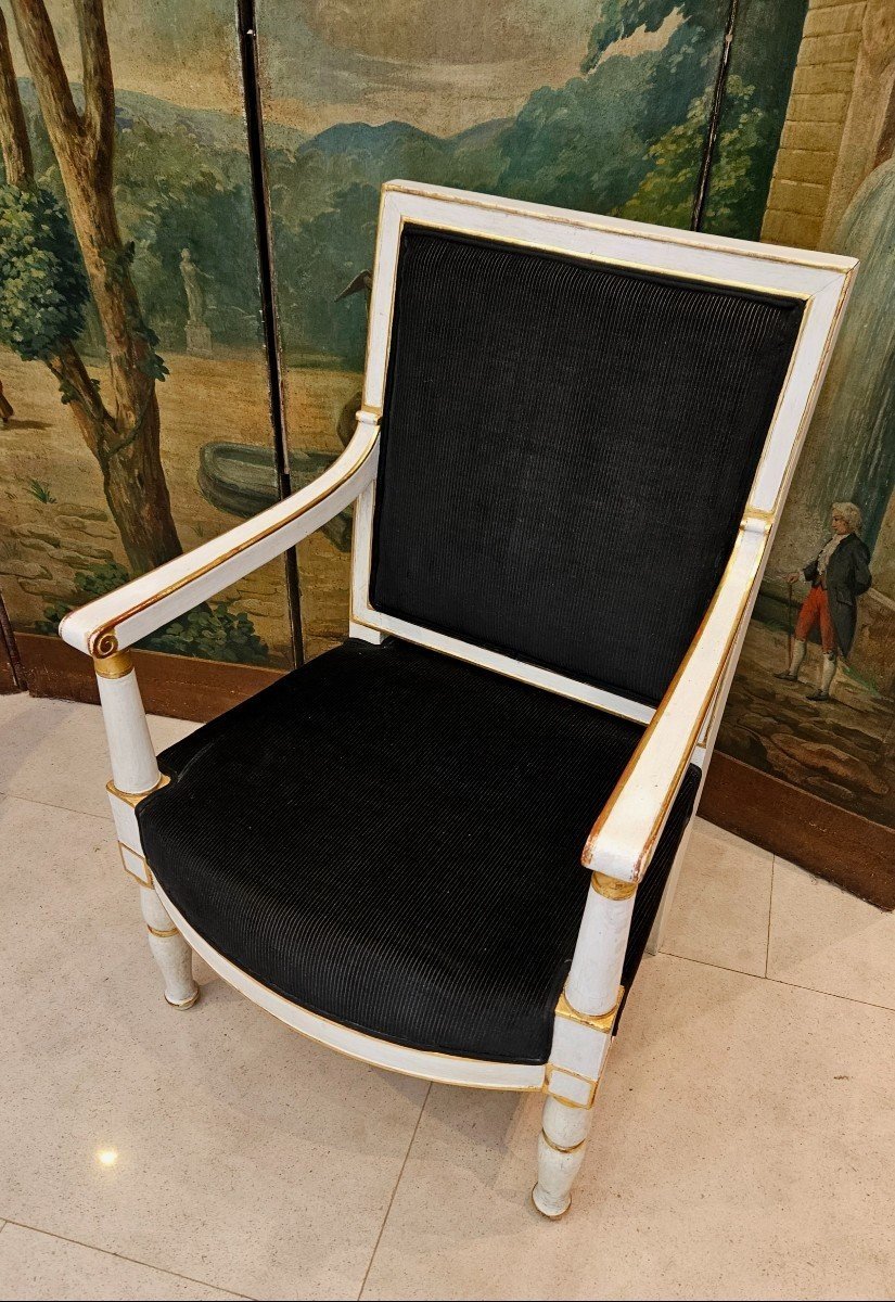 Fauteuil Du Château De Compiègne Estampillé P.marcion Epoque Empire XIX ème-photo-1