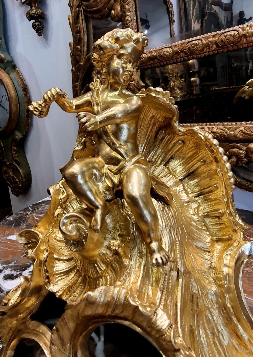 Pair Of "aux Putti" Andirons In Gilt Bronze Early 19th Century-photo-3