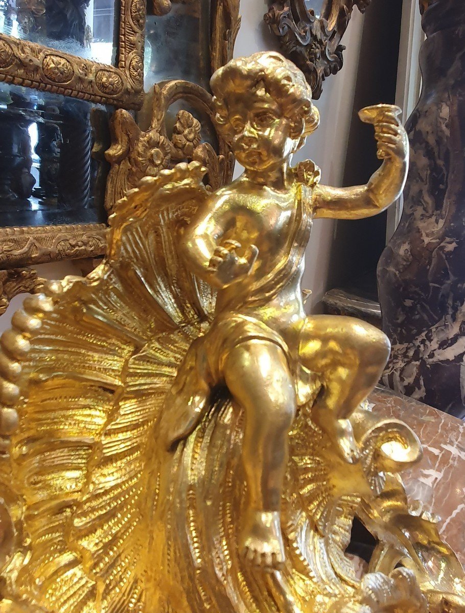 Pair Of "aux Putti" Andirons In Gilt Bronze Early 19th Century-photo-4