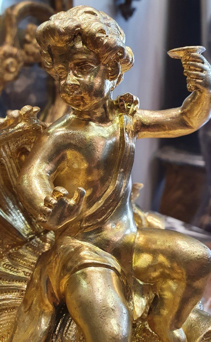 Paire De Chenets "aux Putti" En Bronze Doré Début XIX ème-photo-3