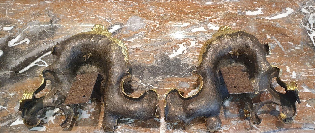 Pair Of "aux Putti" Andirons In Gilt Bronze Early 19th Century-photo-4