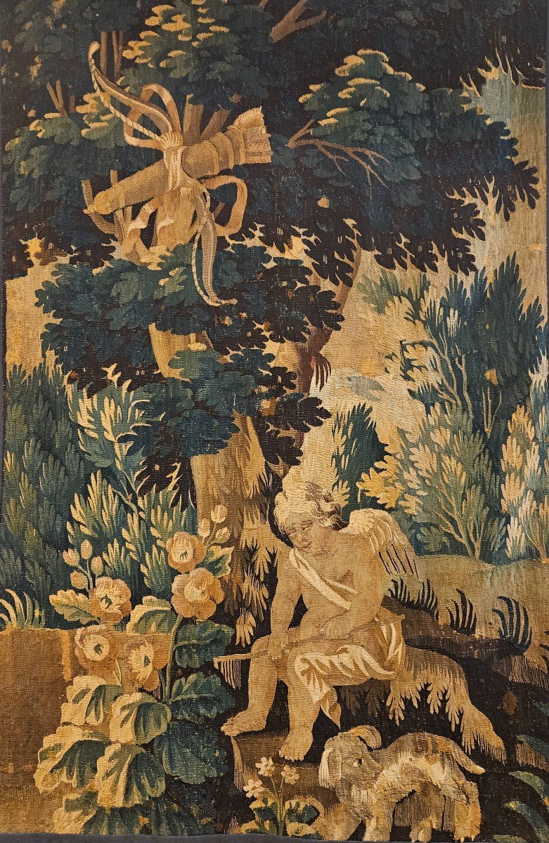 Tapisserie d'Aubusson "verdure à l'Angelot" Epoque Louis XIV XVII ème -photo-4