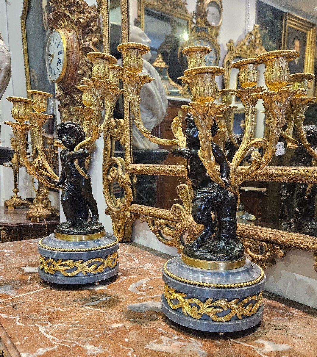 Pair Of Important Candelabra After Claudion Napoleon III Period 19th Century-photo-2