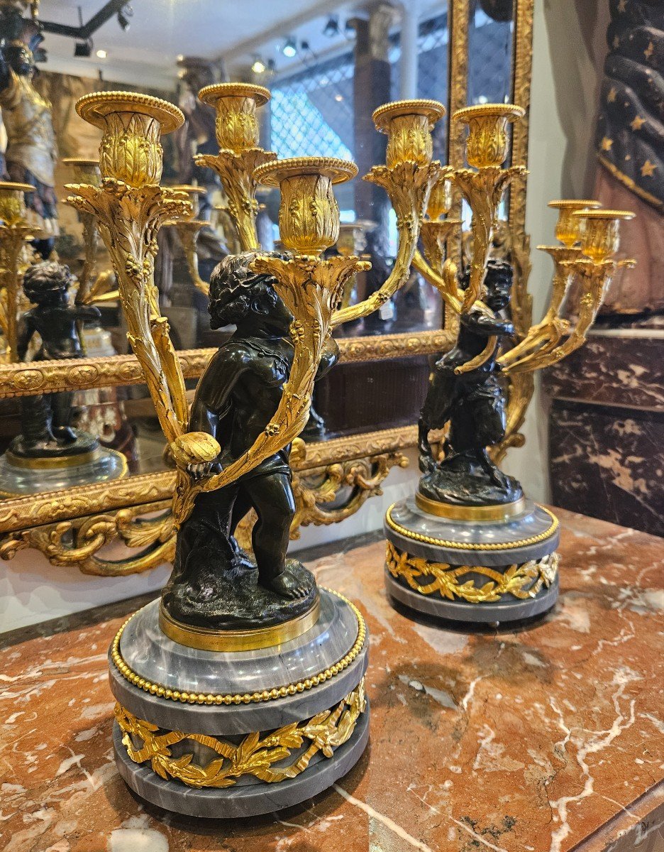 Pair Of Important Candelabra After Claudion Napoleon III Period 19th Century-photo-1