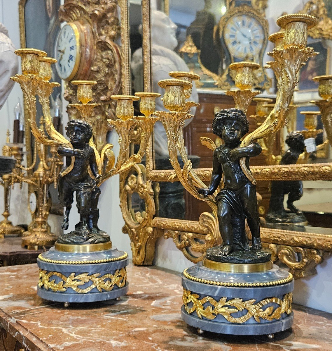 Pair Of Important Candelabra After Claudion Napoleon III Period 19th Century