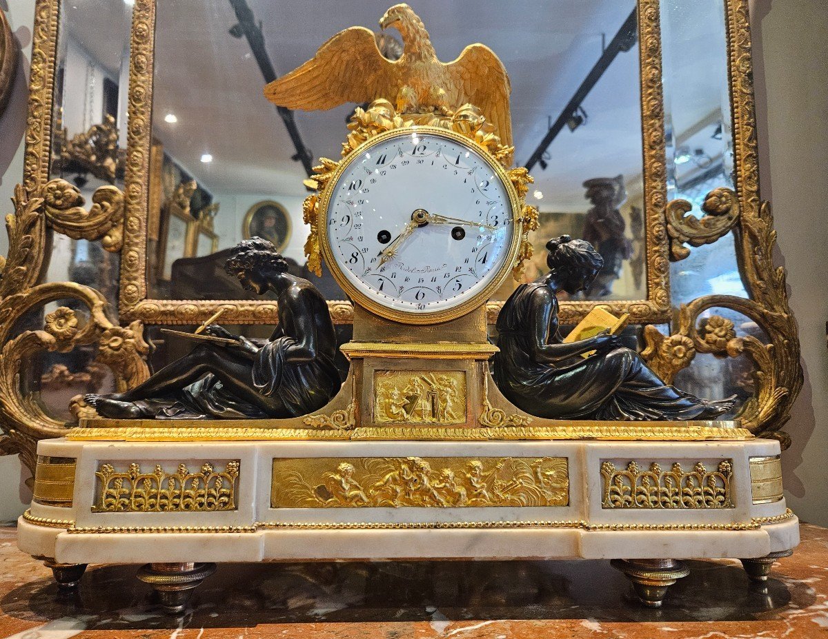 Important Clock "study And Philosophy" Louis XVI XVIIIth Period 