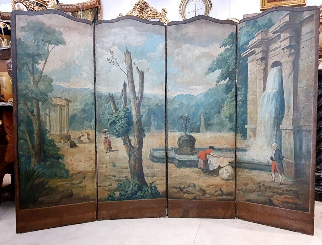 Painted Canvas Screen Louis XV XVIIIth Period