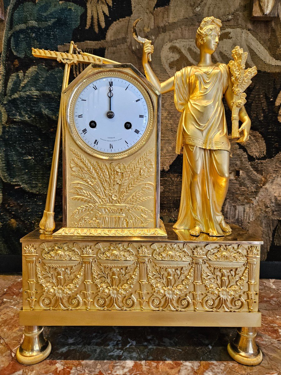 Mythological Clock Signed "leroy Palais Royal" In Gilt Bronze Empire Period 19th 