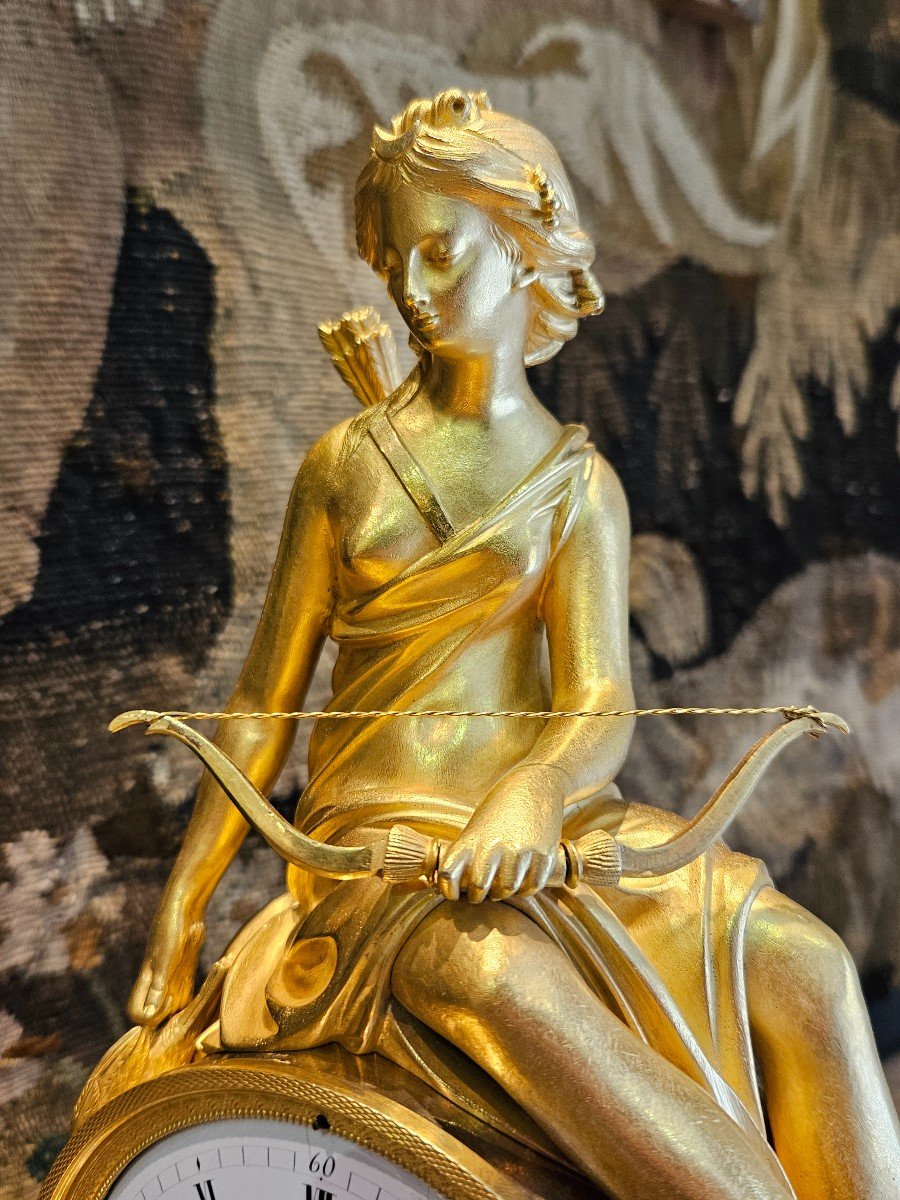 "diane Chasseresse" Clock In Gilt Bronze Louis XVI Period XVIIIth Century -photo-3