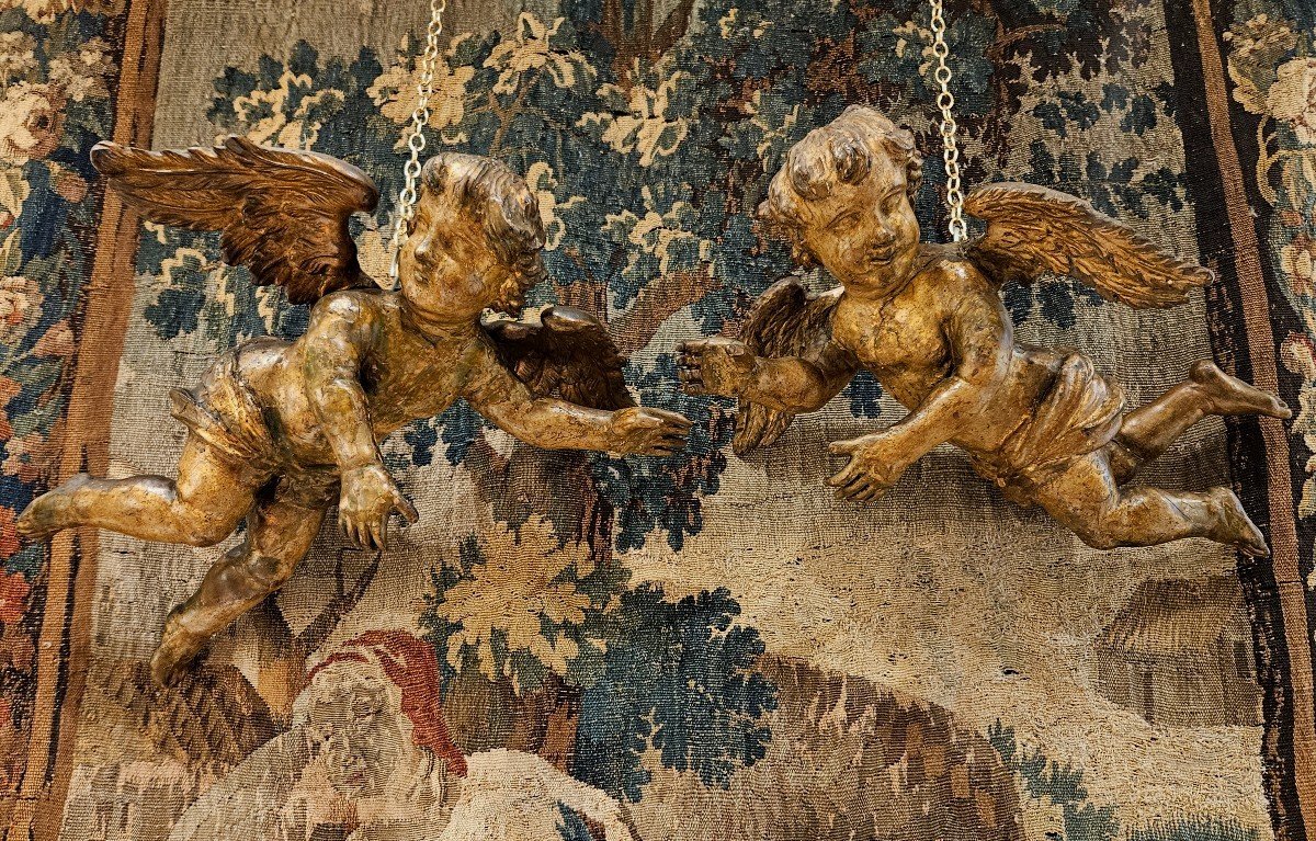 Paire d'Angelots En Bois Sculpté Epoque Louis XIV XVII ème