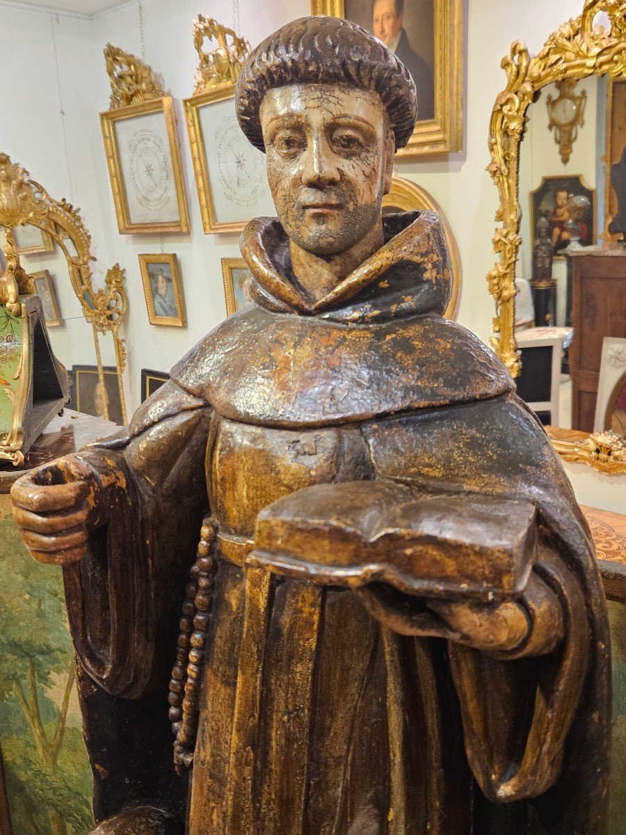 Grande Sculpture De Saint Dominique En Bois Sculpté Polychrome XVII ème -photo-4