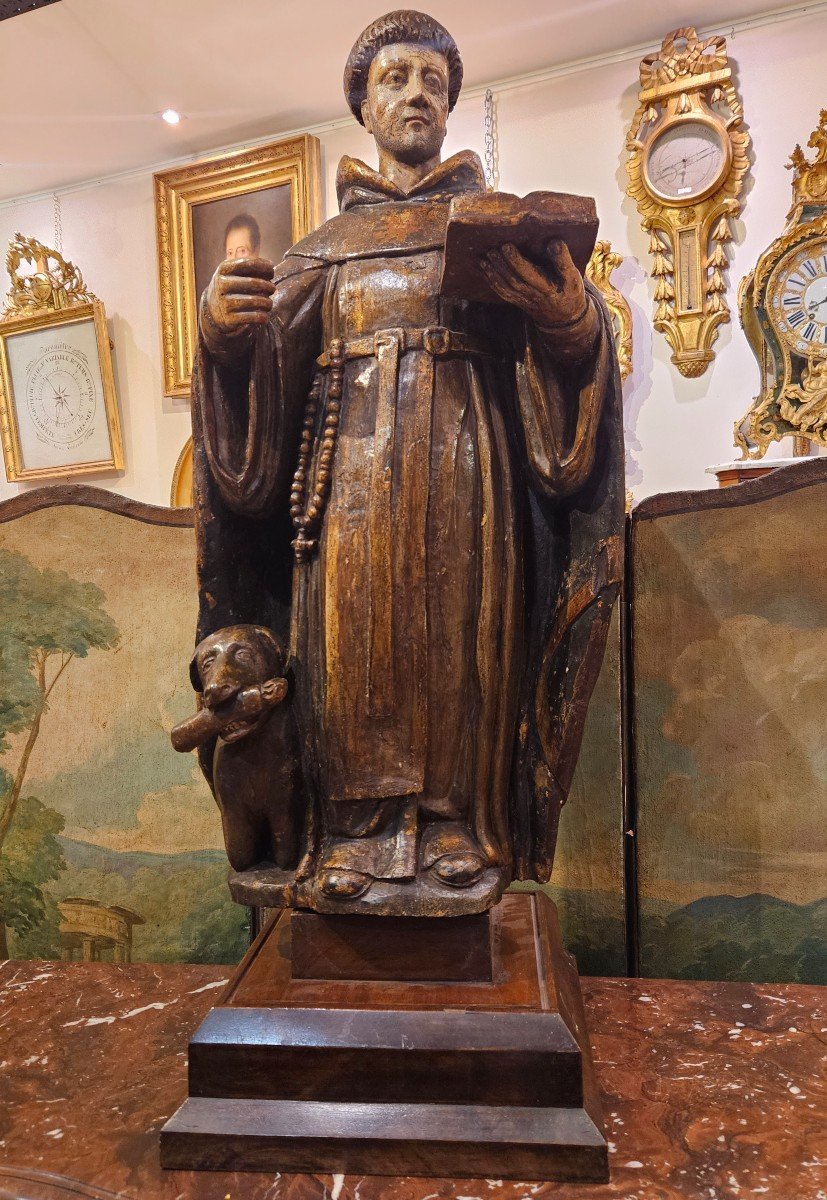 Grande Sculpture De Saint Dominique En Bois Sculpté Polychrome XVII ème 