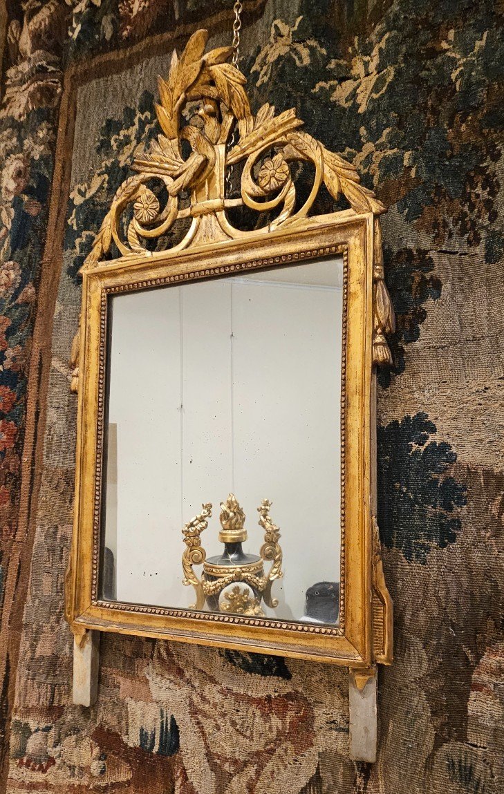 Carved And Gilded Wooden Mirror, Directoire Period, 18th Century -photo-2