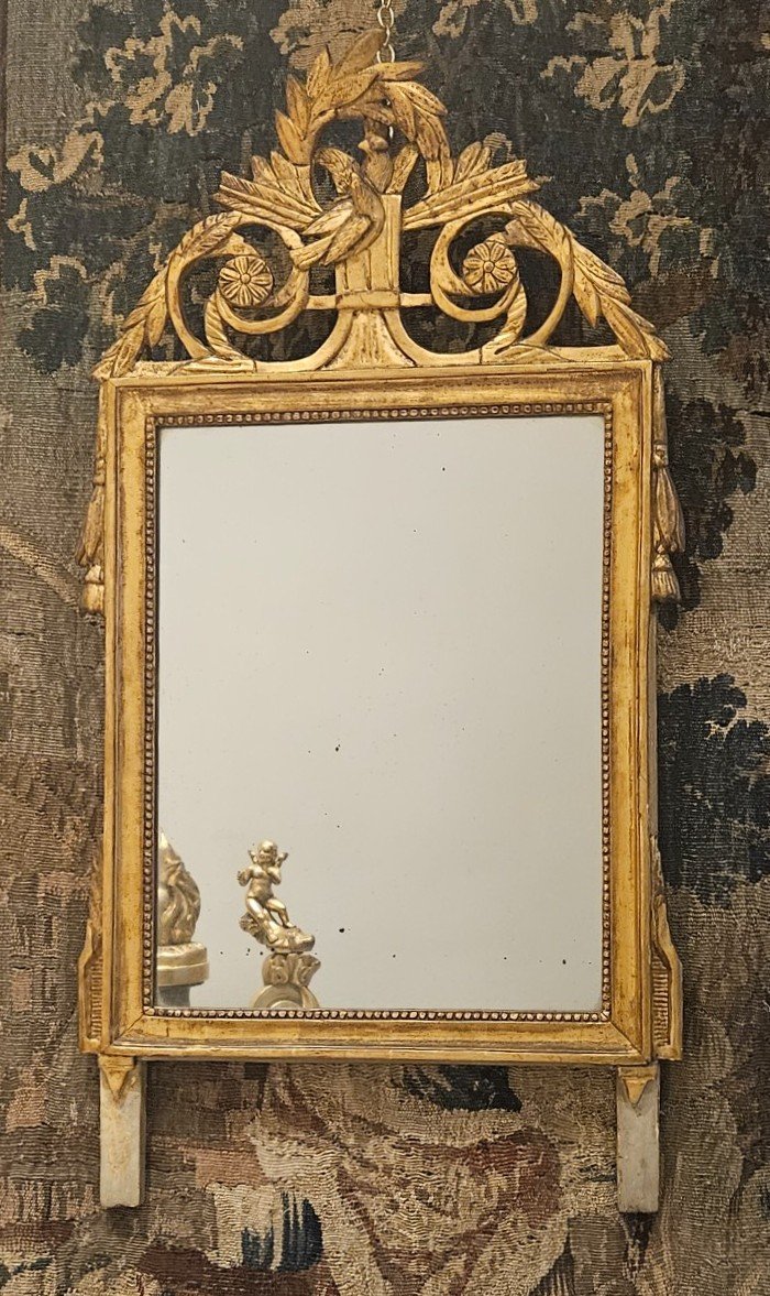 Carved And Gilded Wooden Mirror, Directoire Period, 18th Century -photo-3