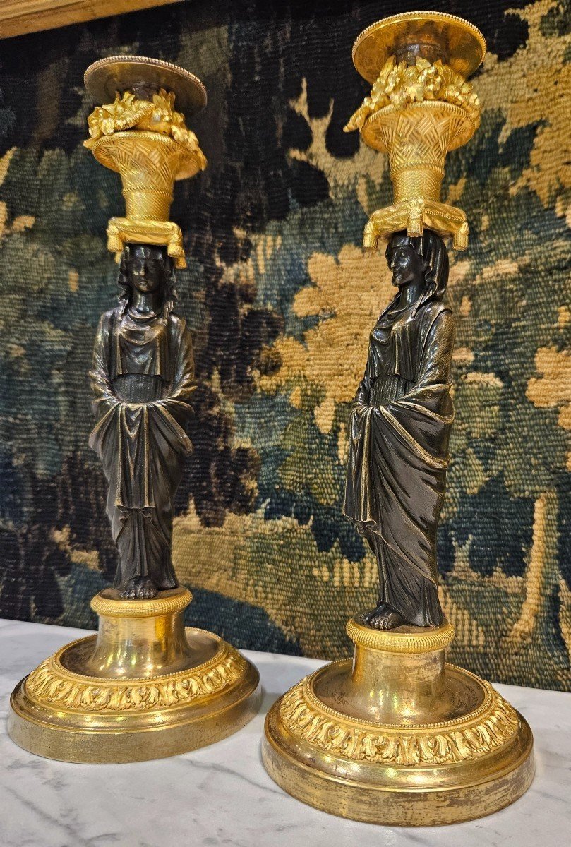 Pair Of Candlesticks "aux Vestals" Consulate Period "1799-1804"-photo-3