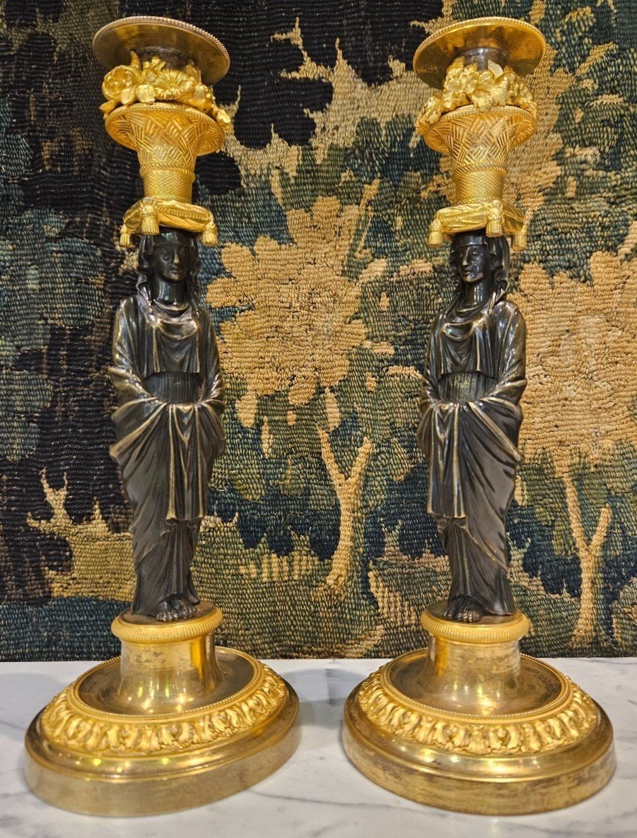 Pair Of Candlesticks "aux Vestals" Consulate Period "1799-1804"