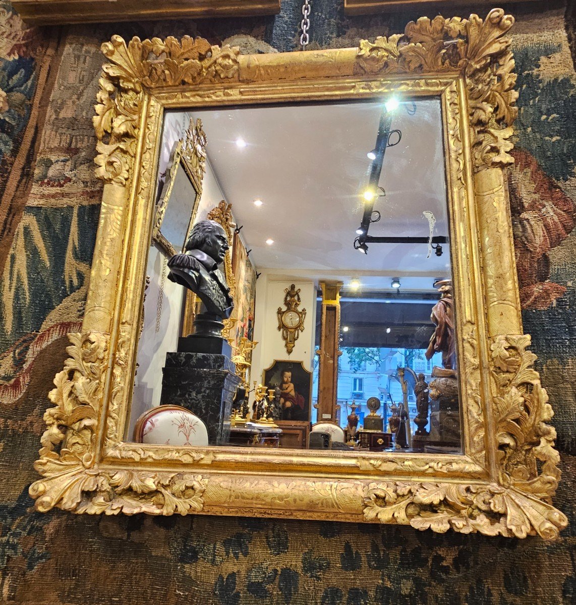 18th Century Regency Period Carved And Gilded Oak Mirror -photo-3