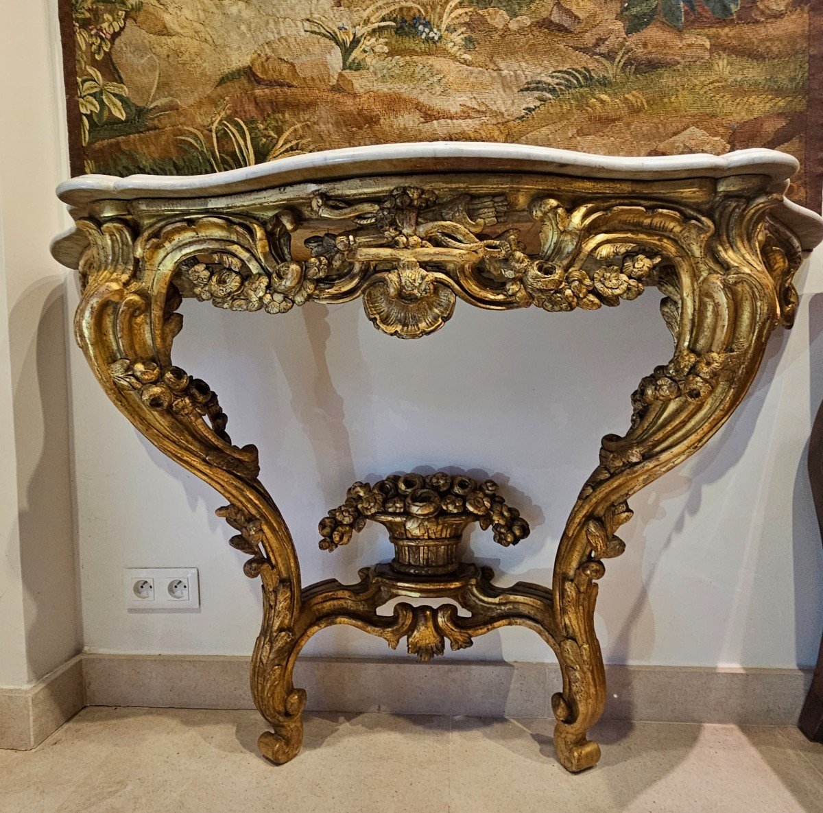 Console En Chêne Sculpté Et Doré Epoque Transition XVIII ème 