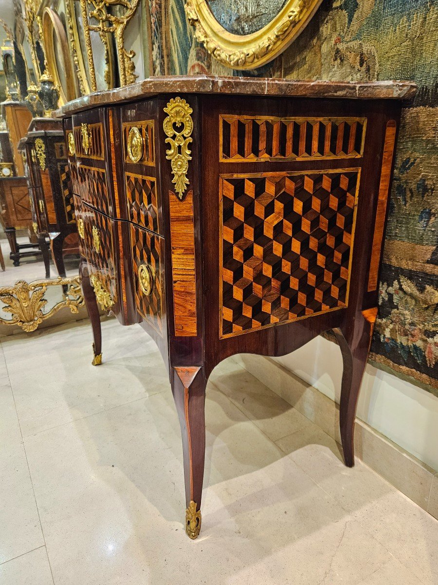 Marquetry Chest Of Drawers Stamped G.jansen Transition Period 18th Century -photo-4