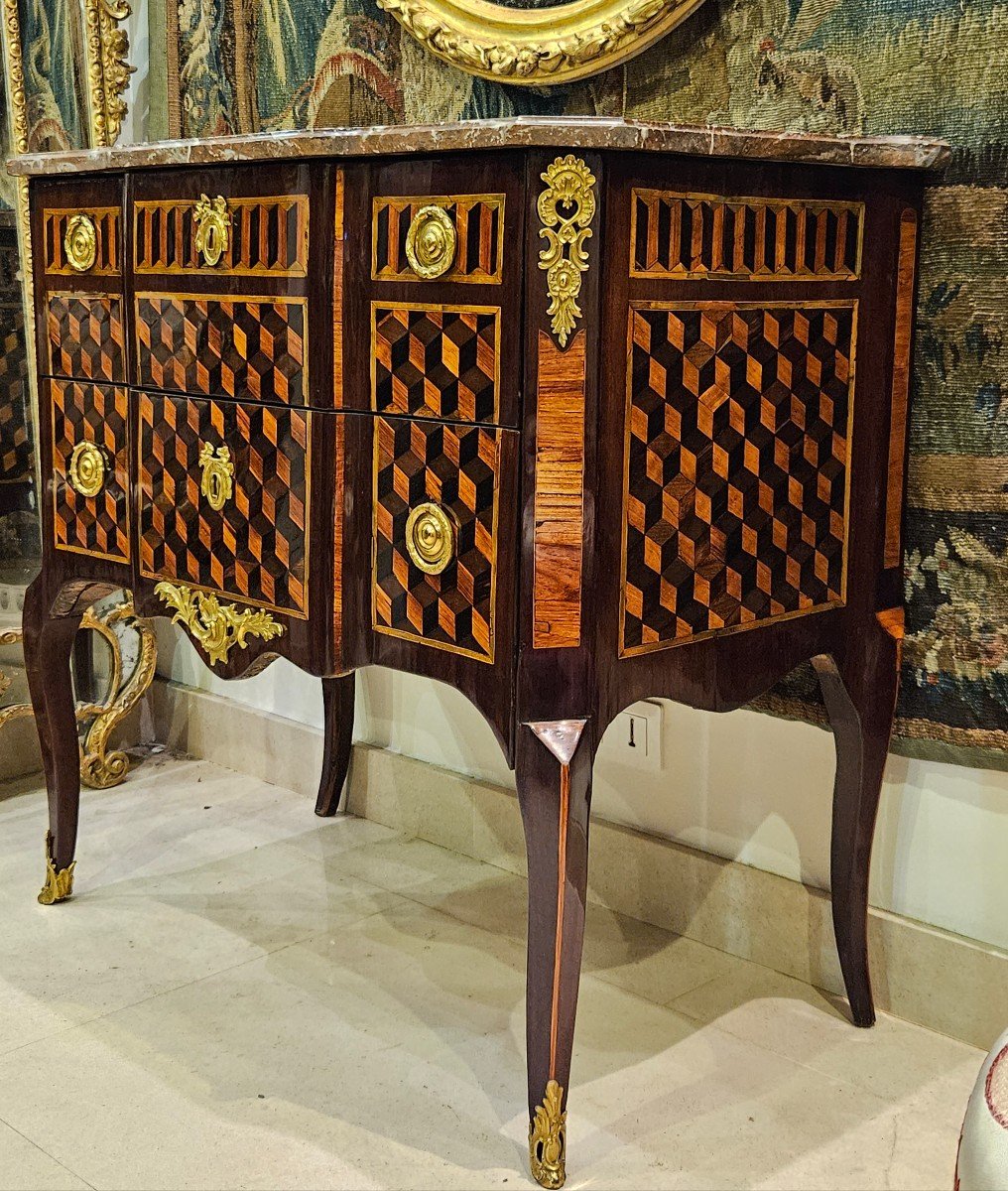 Marquetry Chest Of Drawers Stamped G.jansen Transition Period 18th Century -photo-2