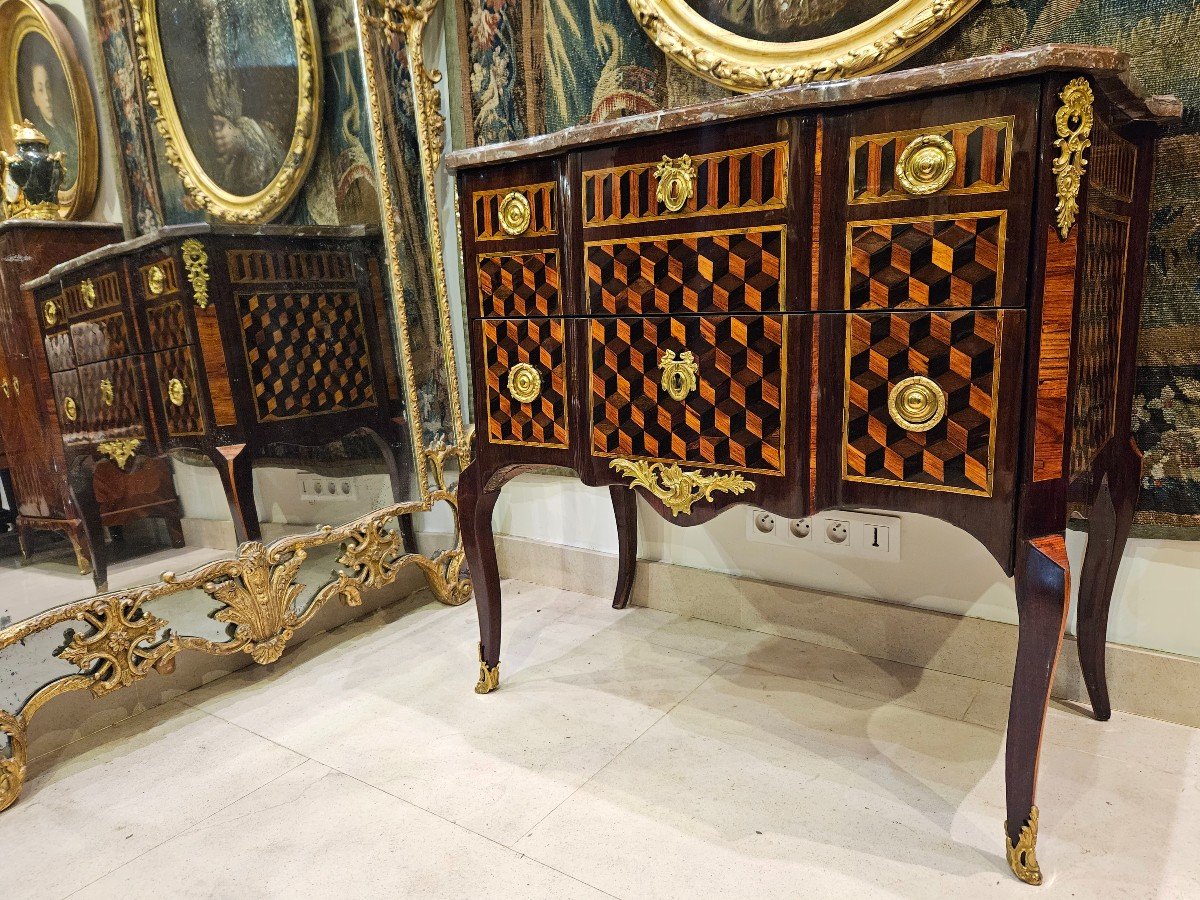 Marquetry Chest Of Drawers Stamped G.jansen Transition Period 18th Century -photo-5