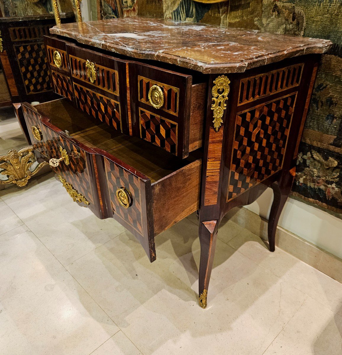 Marquetry Chest Of Drawers Stamped G.jansen Transition Period 18th Century -photo-6