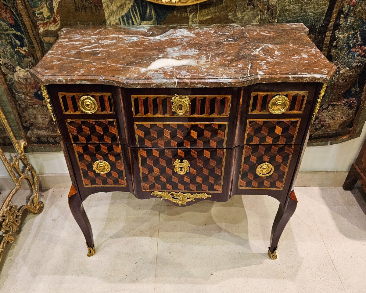 Marquetry Chest Of Drawers Stamped G.jansen Transition Period 18th Century -photo-3