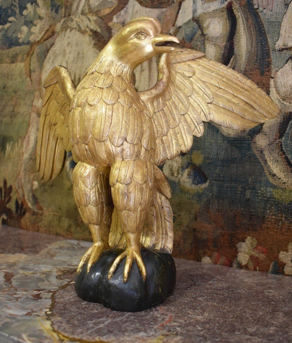 Aigle Impérial En Bois Sculpté Et Doré XIX ème-photo-2