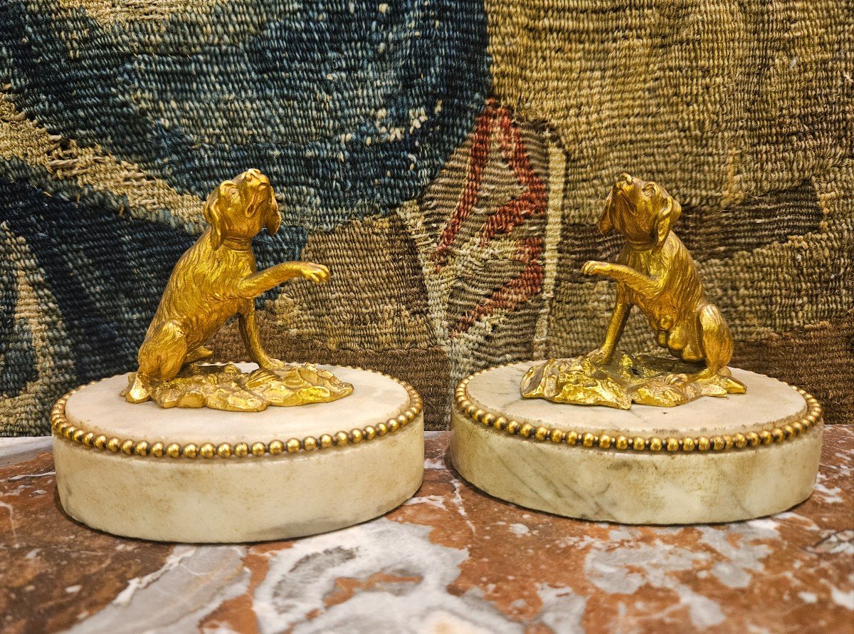 Pair Of Louis XVI And XVIII Century Gilt Bronze Paperweights-photo-2