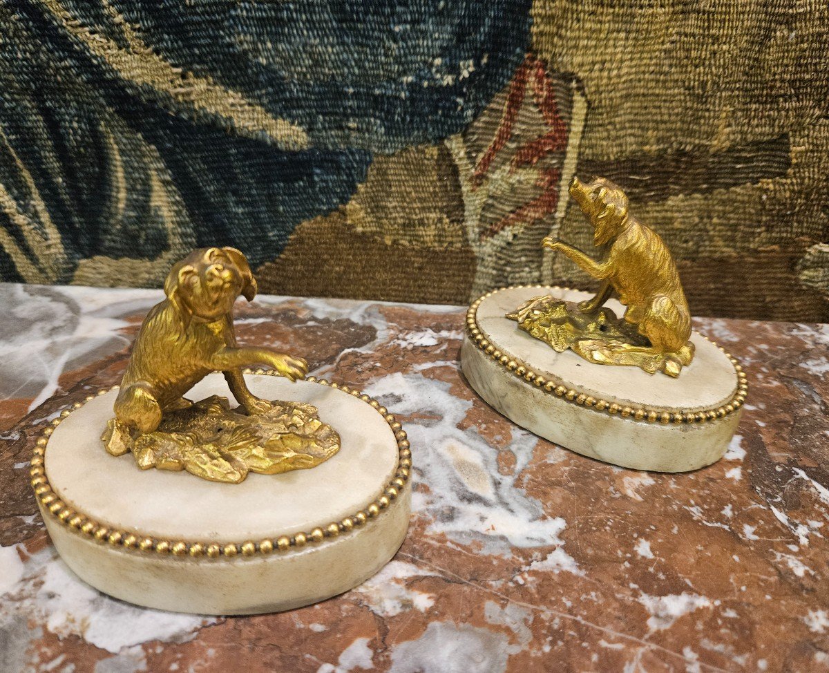 Pair Of Louis XVI And XVIII Century Gilt Bronze Paperweights-photo-6