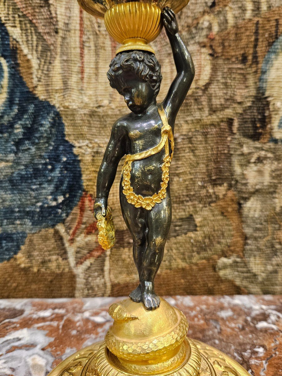 Paire De Flambeaux "aux Putti" Epoque Charles X XIX ème-photo-1