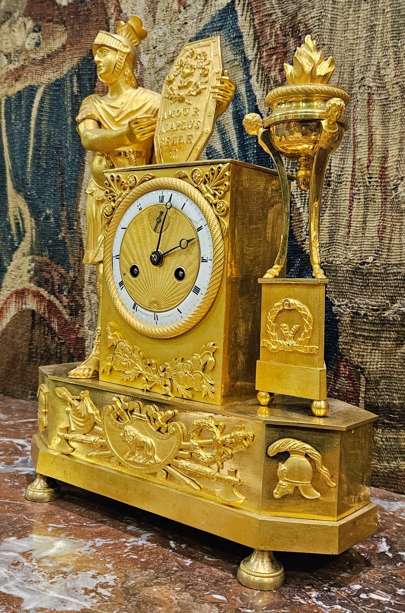 "love To The Most Beautiful" Clock In Gilt Bronze Charles X Period Early 19th Century-photo-3