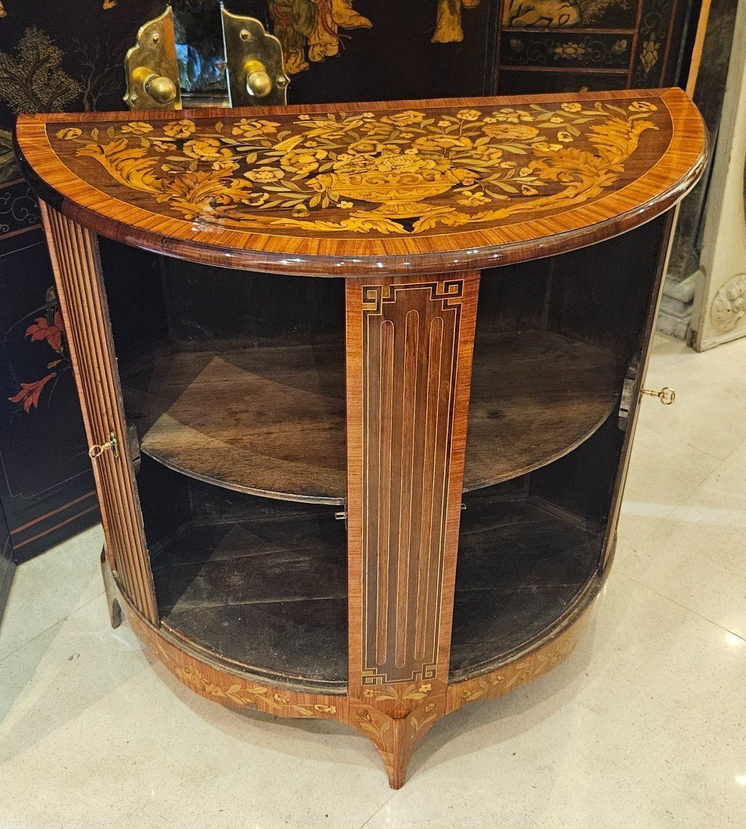 Dutch "in-between" Furniture In Marquetry Circa 1800 Early 19th Century-photo-1