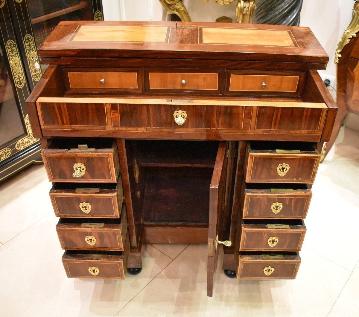 Louis XIV XVIIth Century Marquetry Money Changer's Desk-photo-1