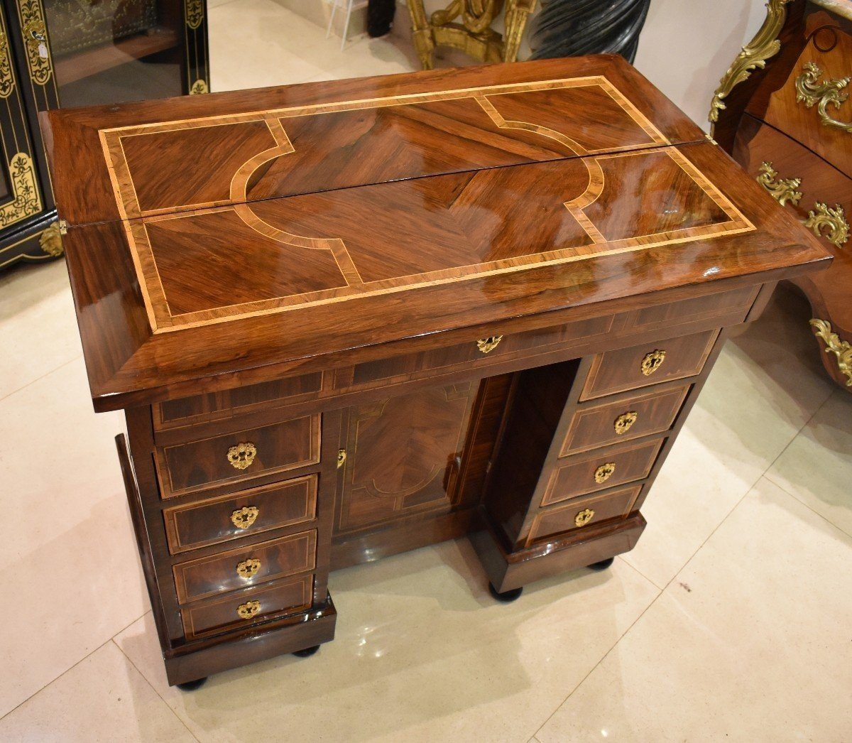 Louis XIV XVIIth Century Marquetry Money Changer's Desk-photo-5